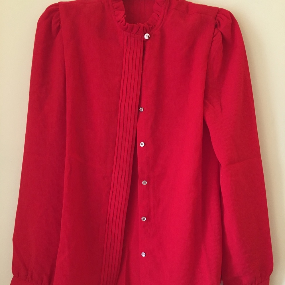 Red button down blouse